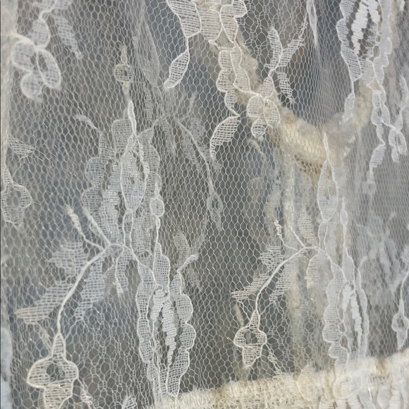 Vintage Elena Collection Ivory Lace Dress – Pearl Button Sheer Overlay Over Slip - Picture 9 of 16